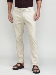 Sand Cotton Travel Trousers Slim Tapered Fit
