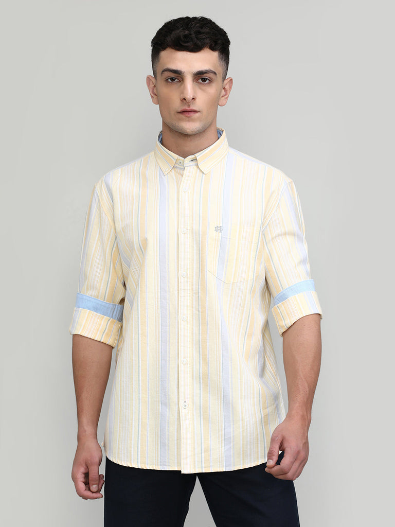 Lemon Slim Fit Premium Cotton Lycra Stripe Shirt With Pocket