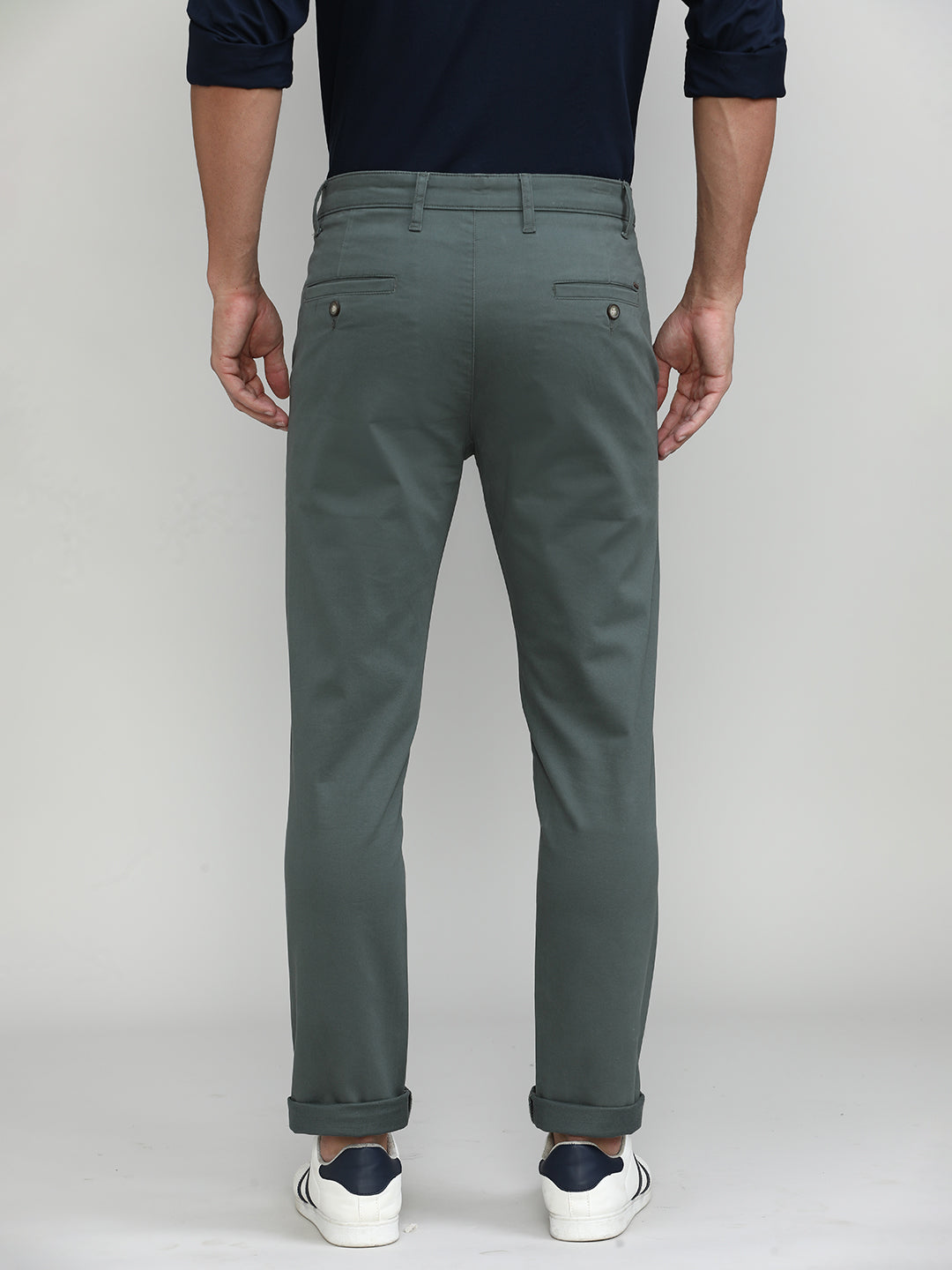 Lake Green Cotton Trousers Slim Tapered Fit