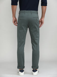 Lake Green Cotton Trousers Slim Tapered Fit
