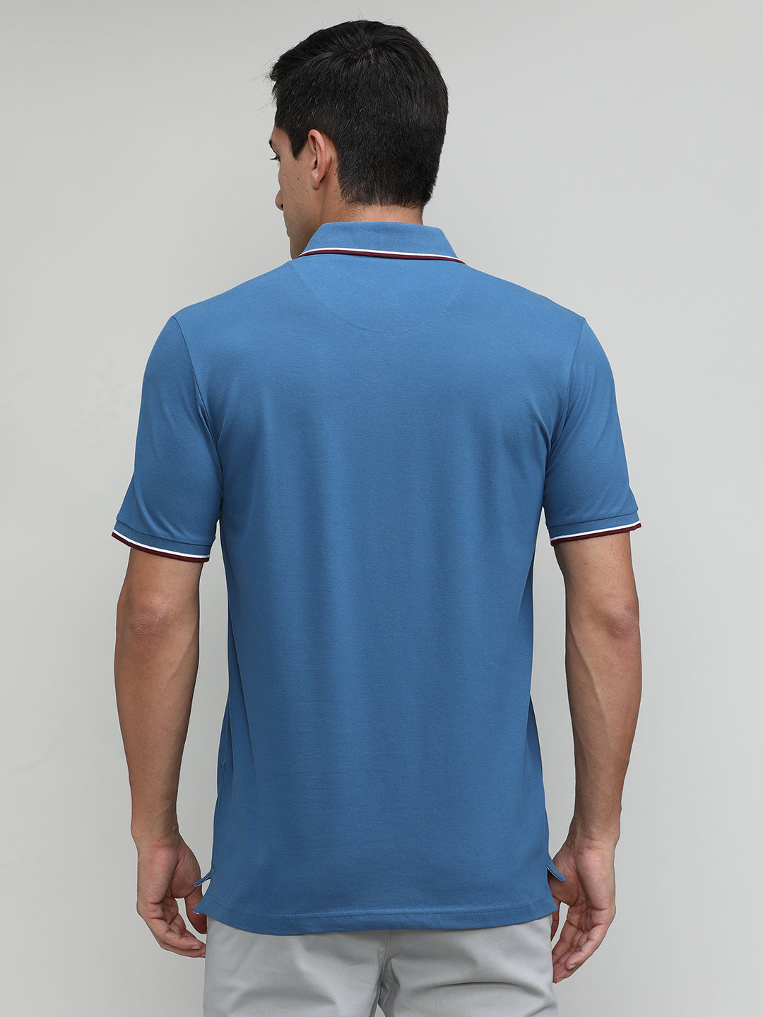 AF Blue Pique Cotton Lycra Solid Polo T-shirt