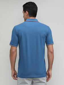 AF Blue Pique Cotton Lycra Solid Polo T-shirt