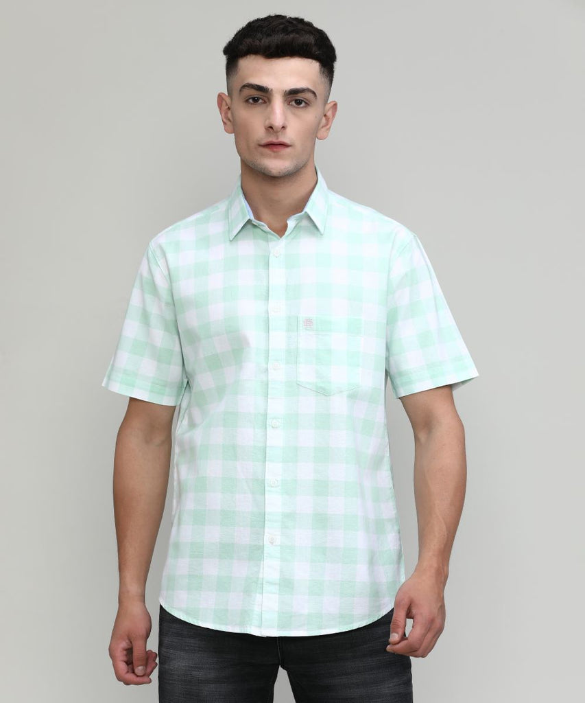 Fresh Mint Slim Fit Premium Cotton Checks Shirt With Pocket
