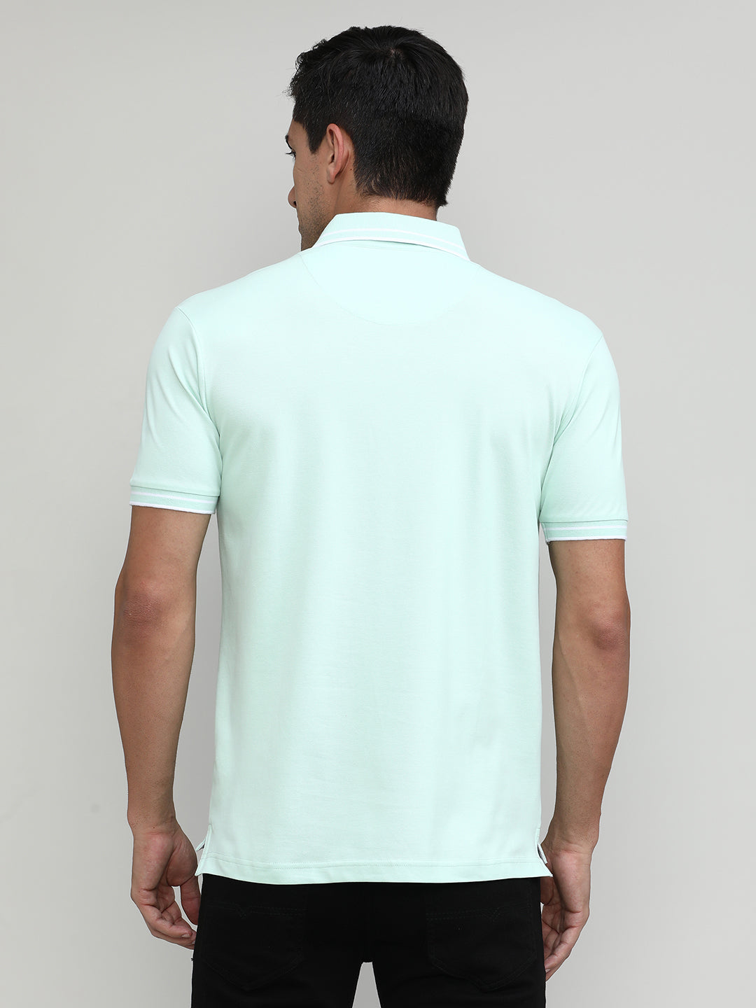 Misty Jade Pique Cotton Lycra Solid Polo T-shirt