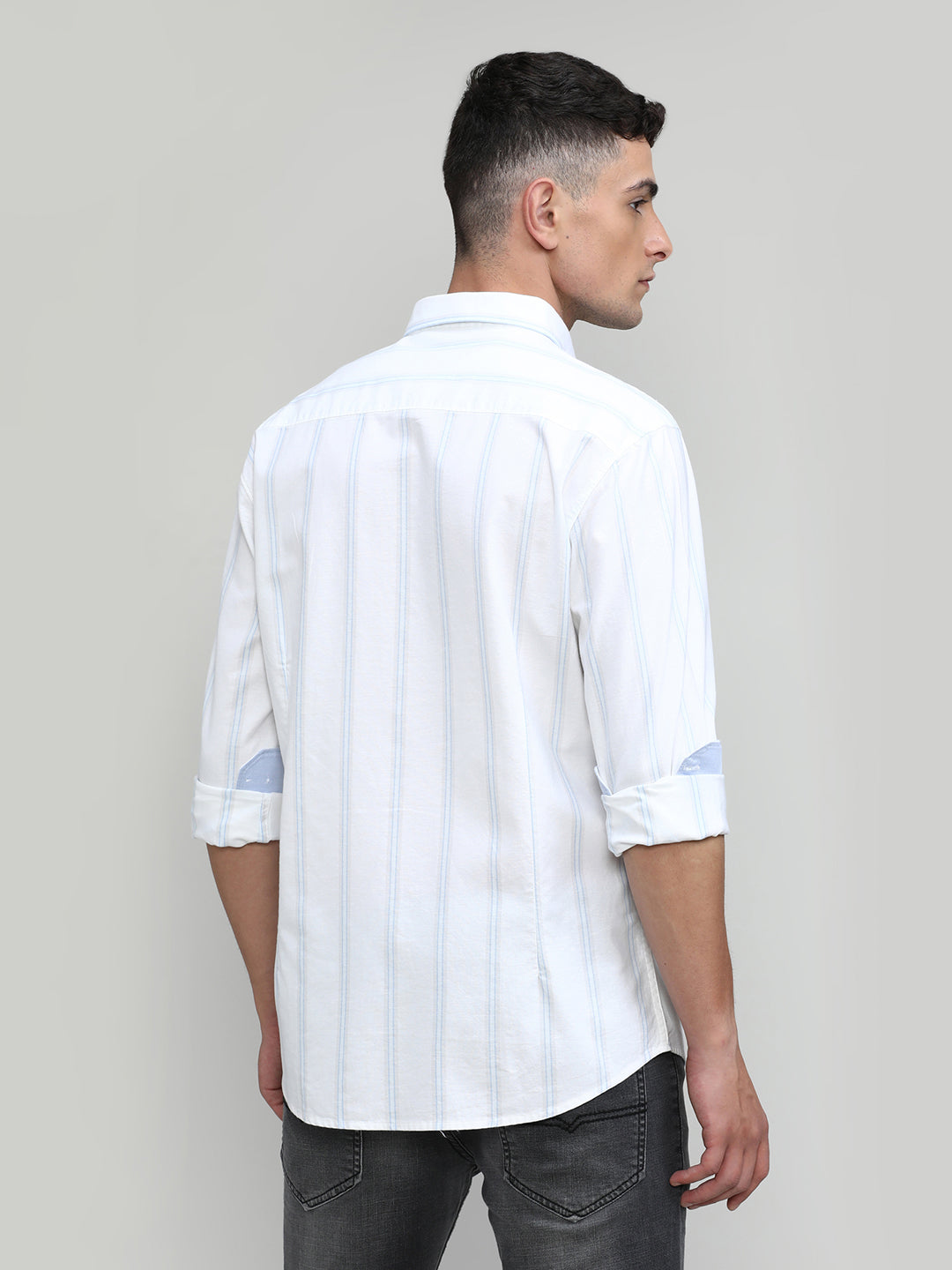 Snow Slim Fit Premium Cotton Lycra Stripe Shirt