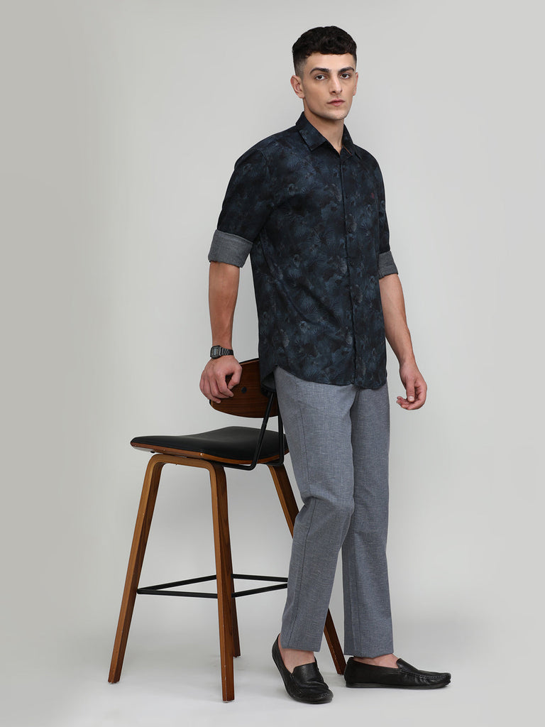 Black Slim Fit Premium Cotton Printed Shirt