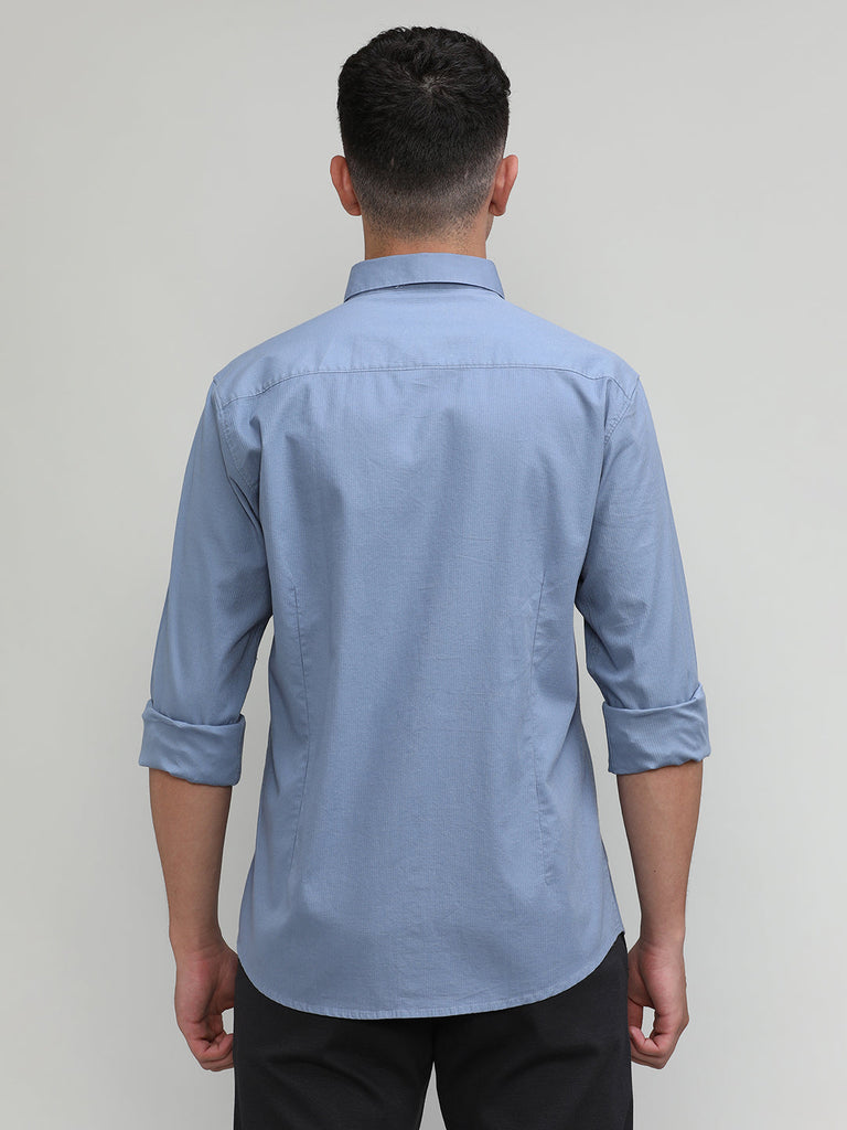 Carbon Blue Slim Fit Premium Cotton Lycra Solid Shirt