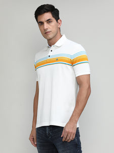 Snow White Pique Cotton Lycra Stripes Polo T-shirt