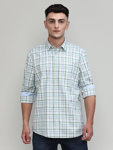 Lake Green Slim Fit Premuim Cotton Checks Shirt With Regular Pocket