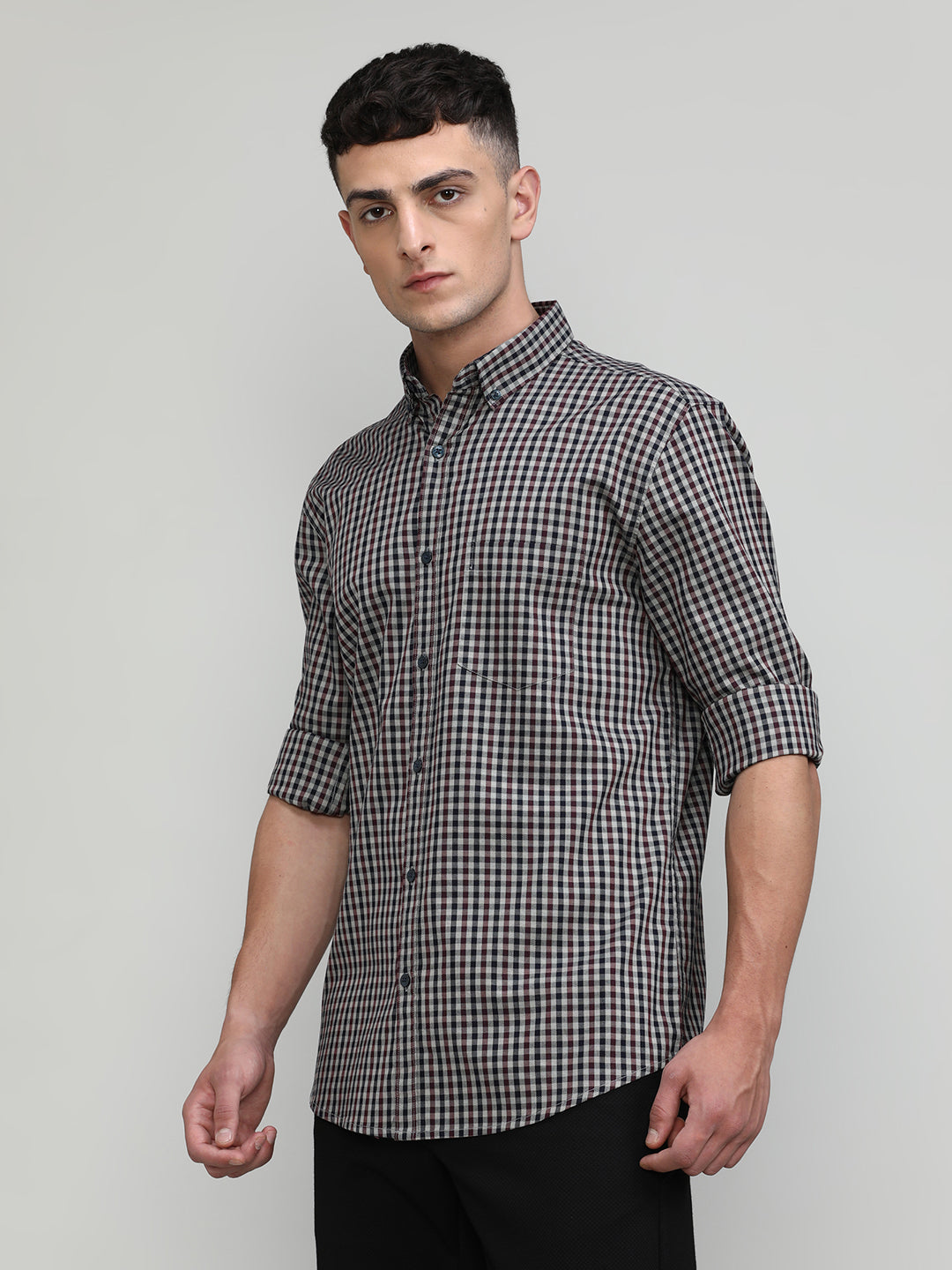 Exclusive Purple Collection Maroon Slim Fit Premium Cotton Checks Shirt