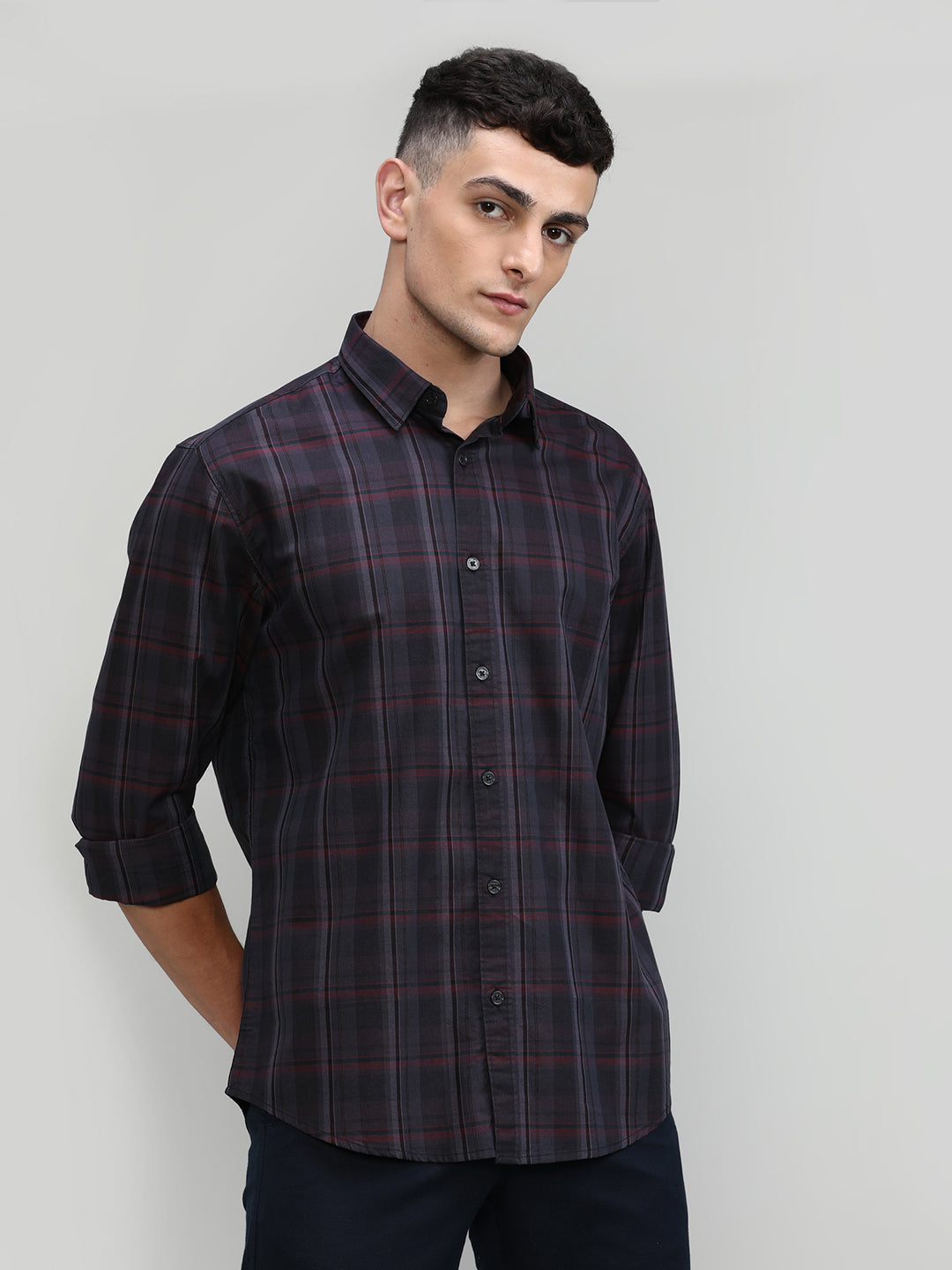 Exclusive Purple Collection Deep Green Slim Fit Premium Cotton Checks Shirt