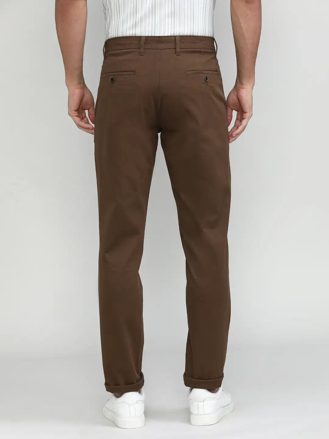 Brown Cotton Trousers Slim Tapered Fit