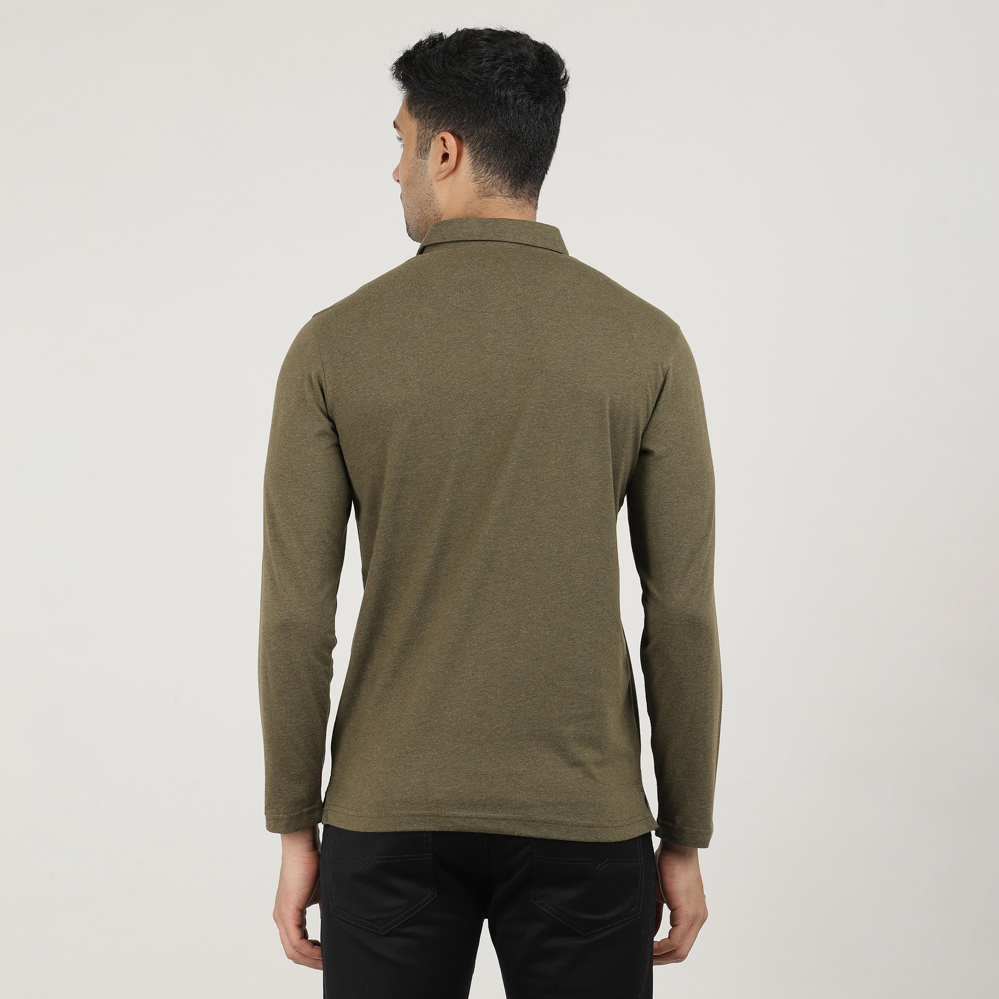 MELANGE OLIVE-FULL SLEEVES-POLO-TSHIRT-AW24