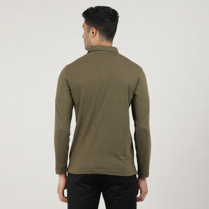 MELANGE OLIVE-FULL SLEEVES-POLO-TSHIRT-AW24