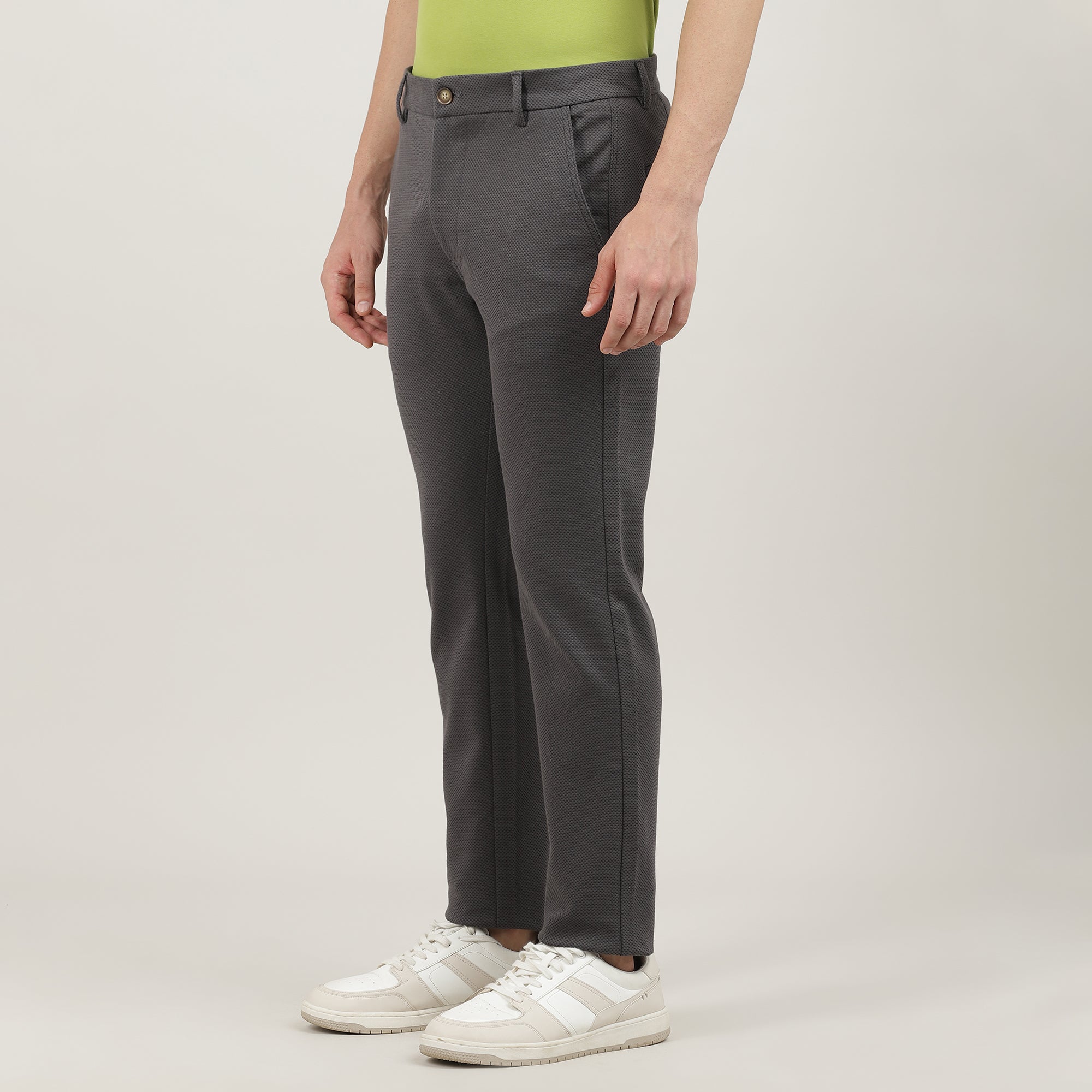 Dark Grey-Cotton Trousers-Slim Tapered Fit, Smart Formals