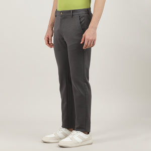 Dark Grey-Cotton Trousers-Slim Tapered Fit, Smart Formals