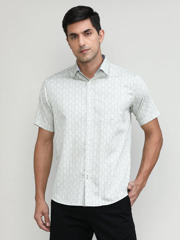 Light Olive Slim Fit Premium Cotton Printed Shirt With Pocket