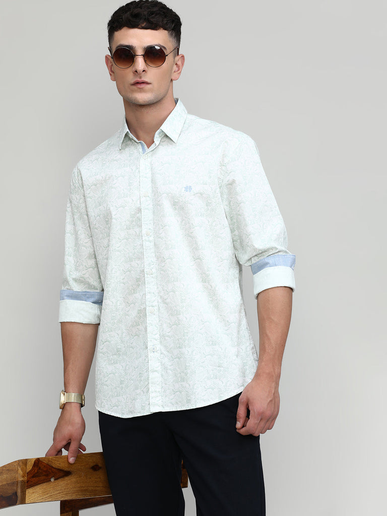 Pistachio Slim Fit Premium Cotton Printed Shirt
