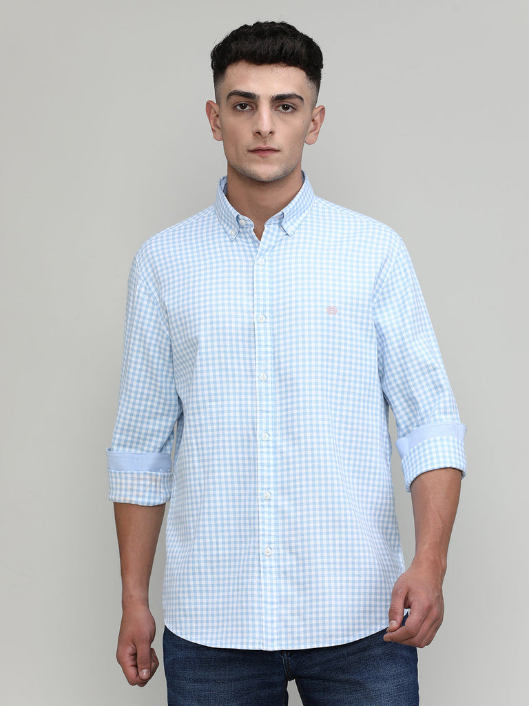 Sky Slim Fit Premuim Cotton Button Down Collar Checks Shirt