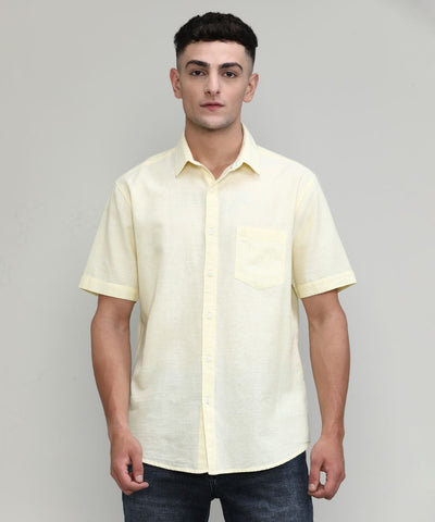 Lemon Slim Fit Premium Cotton Lycra Solid Shirt With Pocket