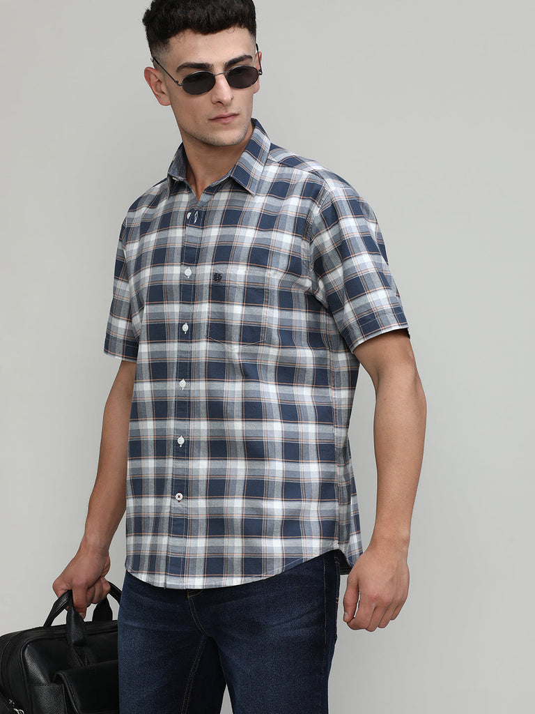 Slate Shade Slim Fit Premuim Cotton Checks Shirt With Pocket