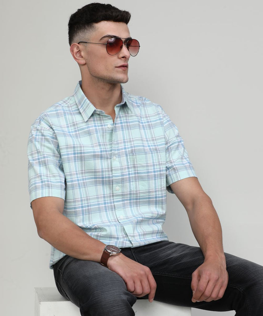 Pistachio Slim Fit Premuim Cotton Checks Shirt With Pocket