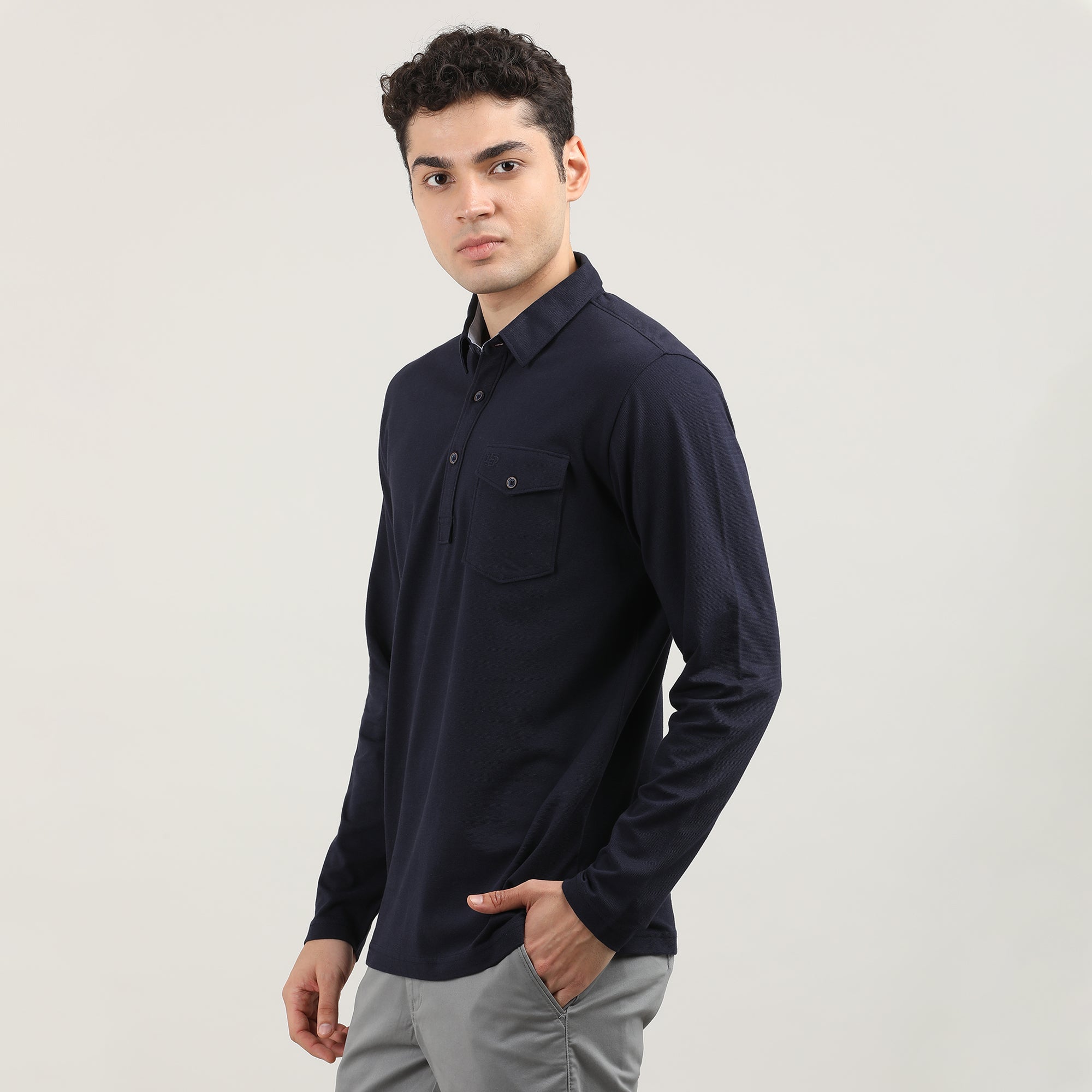 INDIGO-CORD LYCRA-FULL SLEEVES-POLO-TSHIRT-AW24