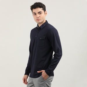 INDIGO-CORD LYCRA-FULL SLEEVES-POLO-TSHIRT-AW24