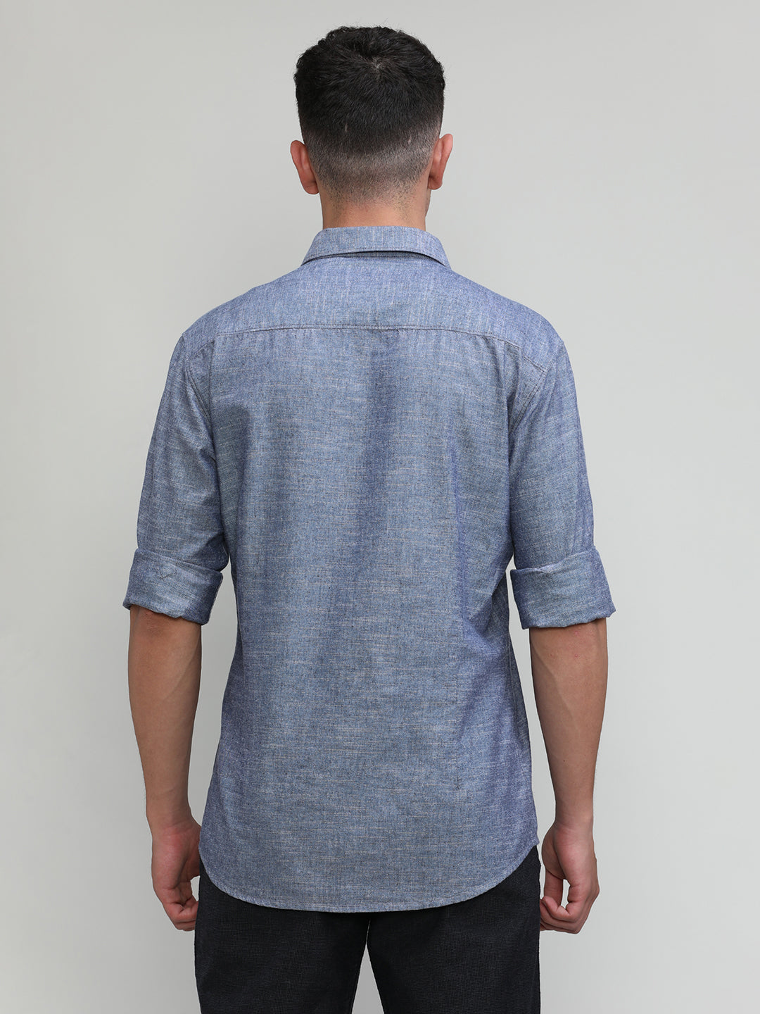 Navy Slim Fit Premium Cotton Lycra Solid Shirt