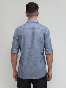Navy Slim Fit Premium Cotton Lycra Solid Shirt