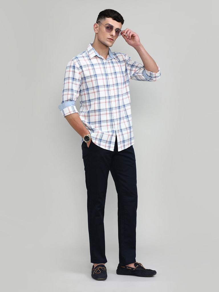 Royal Blue Slim Fit Premuim Cotton Checks Shirt