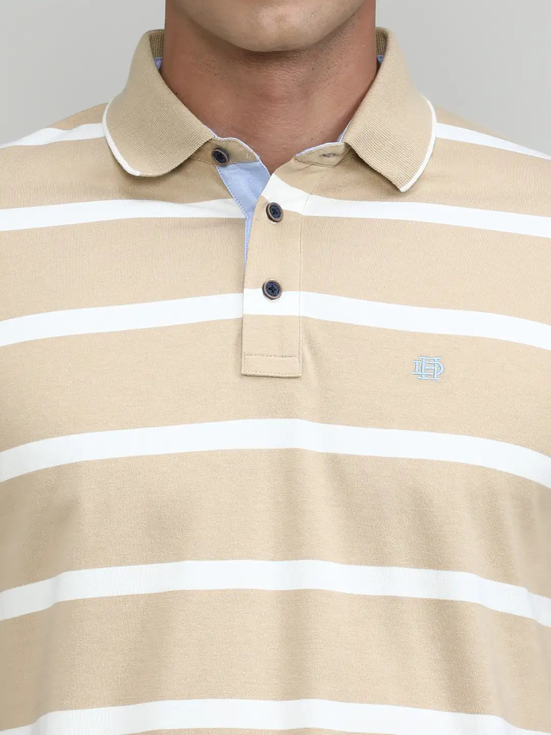 Sand Jersey Cotton Lycra Stripes Polo T-shirt