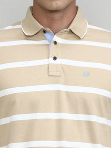 Sand Jersey Cotton Lycra Stripes Polo T-shirt