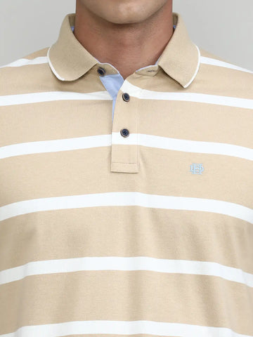 Sand Jersey Cotton Lycra Stripes Polo T-shirt