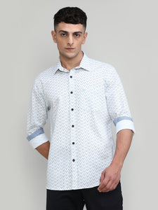 White Slim Fit Premium Cotton Printed Shirt With Pocket