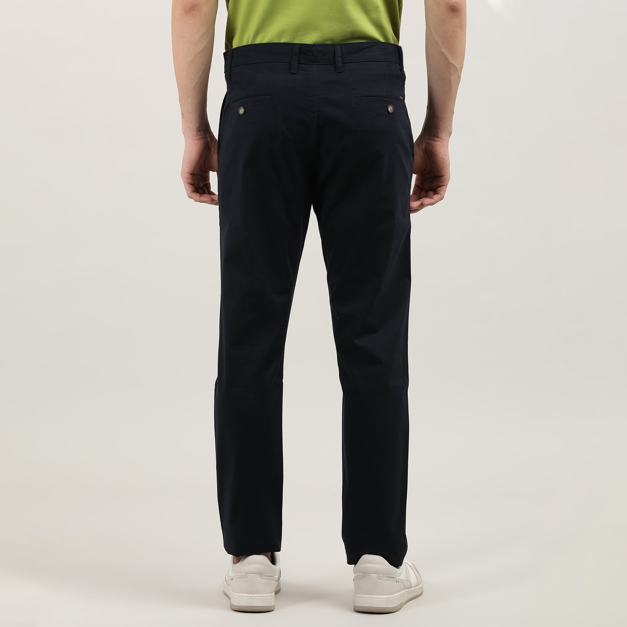 Navy Cotton Trousers-Slim Tapered Fit