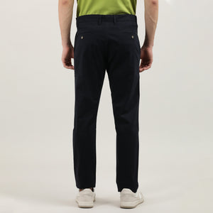 Navy Cotton Trousers-Slim Tapered Fit