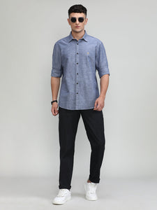 Navy Slim Fit Premium Cotton Lycra Solid Shirt