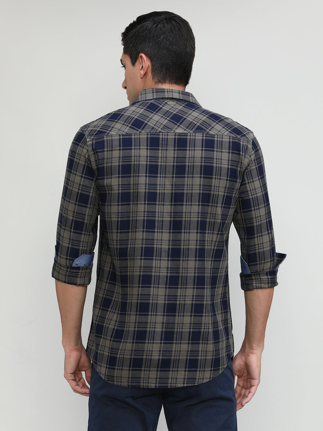 Muddy Slim Fit Premuim Cotton Checks Shirt With Bone Collar & Double Pocket
