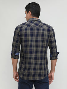 Muddy Slim Fit Premuim Cotton Checks Shirt With Bone Collar & Double Pocket