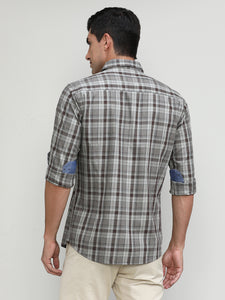 Light Brown Slim Fit Premuim Cotton Checks Shirt With Regular Pocket-SS25