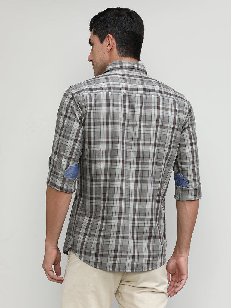 Light Brown Slim Fit Premuim Cotton Checks Shirt With Regular Pocket
