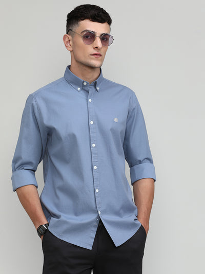 Carbon Blue Slim Fit Premium Cotton Lycra Solid Shirt -SS25