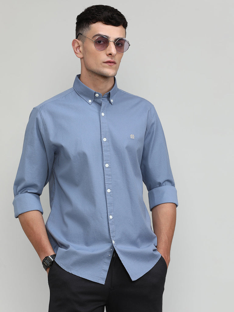 Carbon Blue Slim Fit Premium Cotton Lycra Solid Shirt
