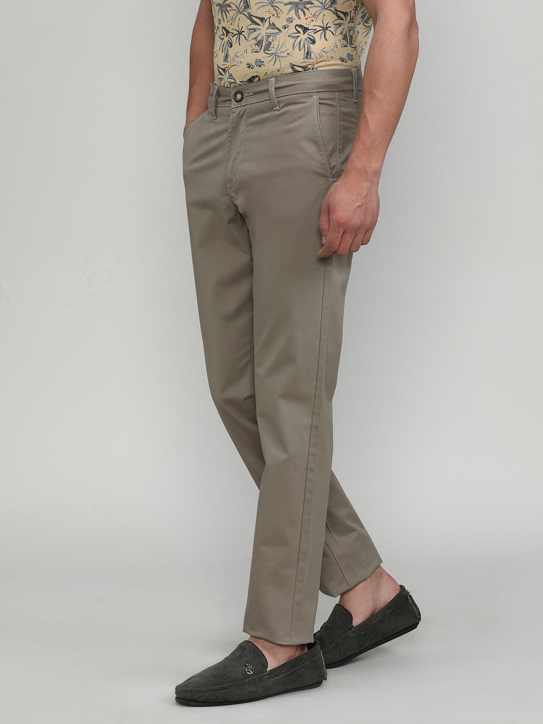 Silver Mink Shade Cotton Trousers Slim Tapered Fit