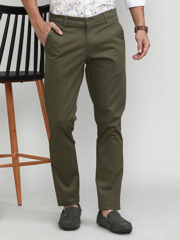 Olive Cotton Trousers Slim Tapered Fit