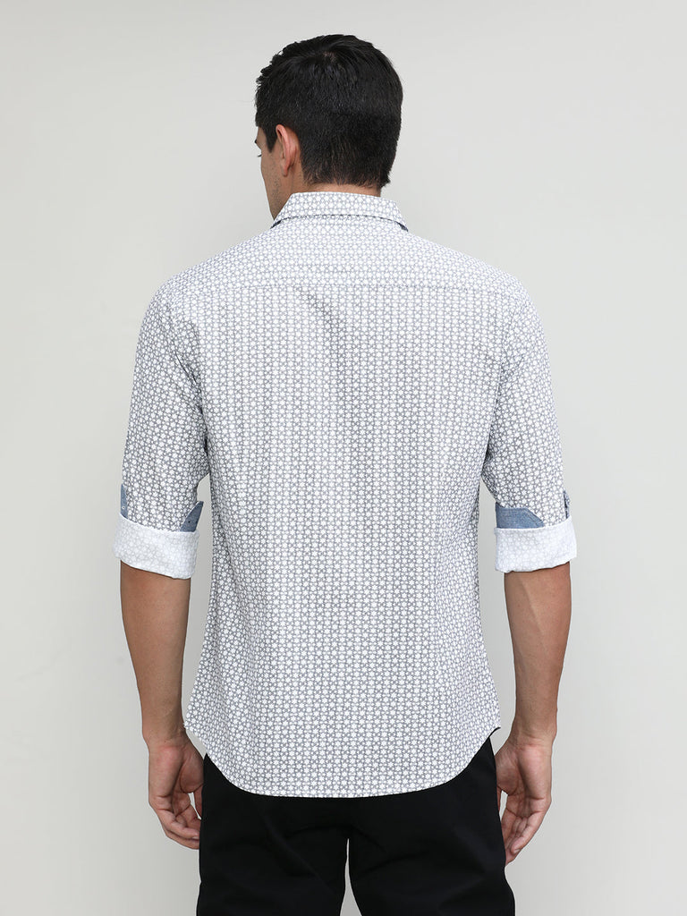 White Slim Fit Premium Cotton Printed Shirt
