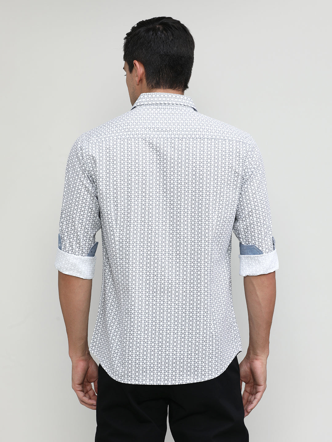 White Slim Fit Premium Cotton Printed Shirt -SS25