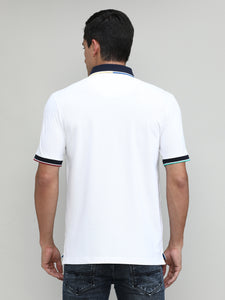 White Pique Cotton Lycra Solid Polo T-shirt