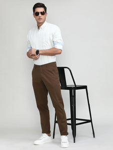 Brown Cotton Trousers Slim Tapered Fit